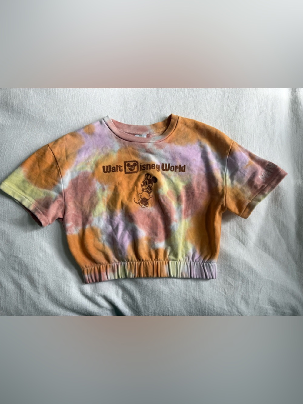 Disney Women’s Cropped Tie Die Short Sleeve Sweatshirt - medium